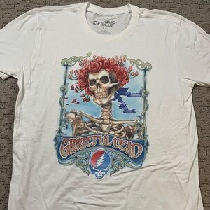 🐢 '09 Grateful Dead Band Sketch Style Bertha Skull Rose Liquid Blue Soft White T